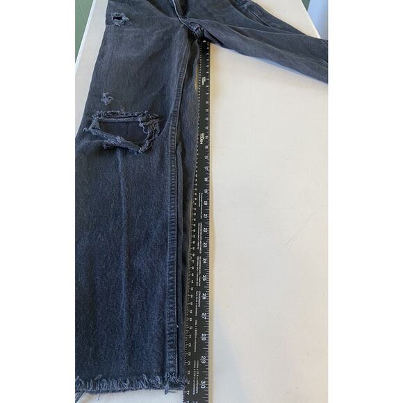 Zara Jeans Womens Sz 2 High Rise Black Distressed Wide Leg Denim Raw Hem Thrash - Picture 6 of 10